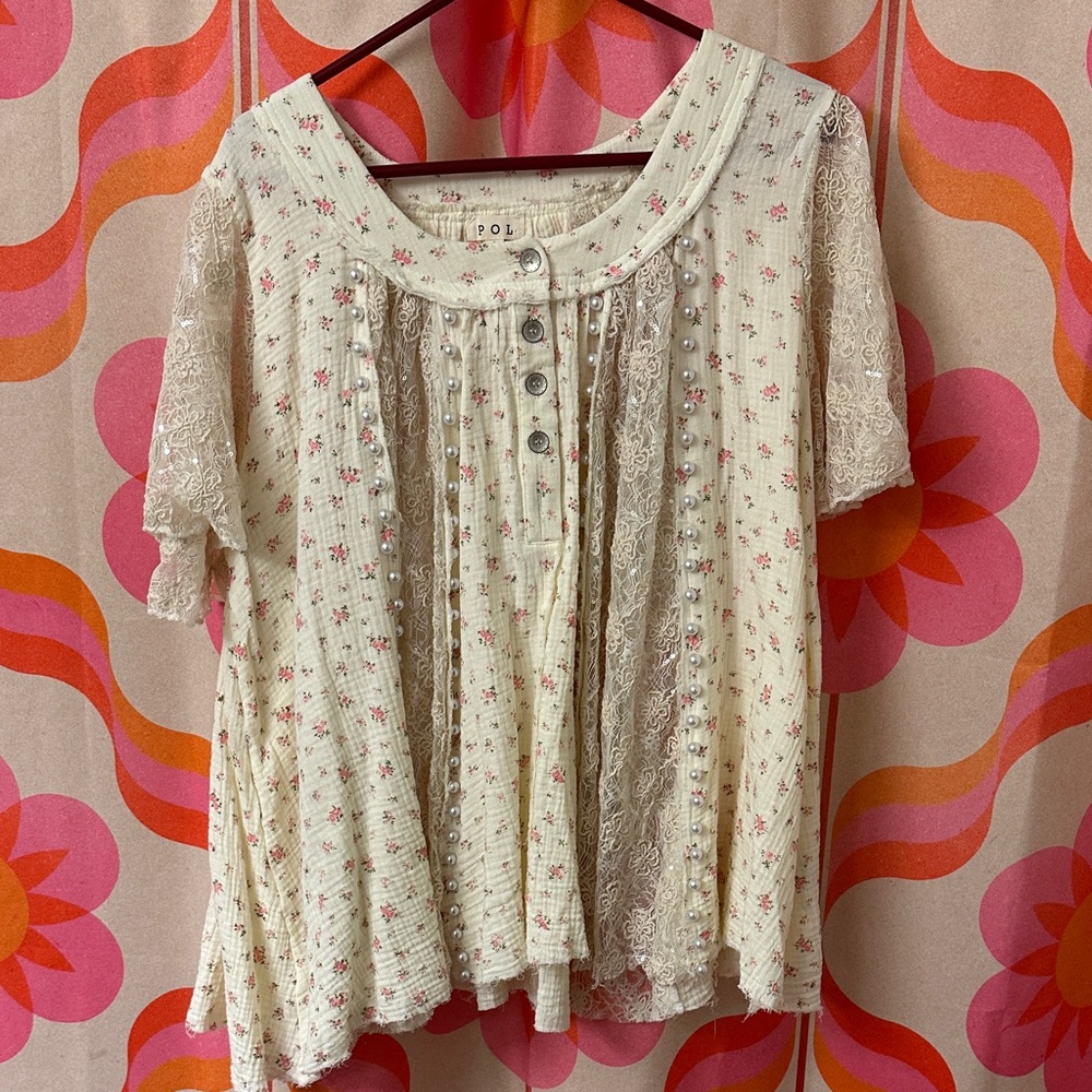 POL Cream Floral Lace Blouse